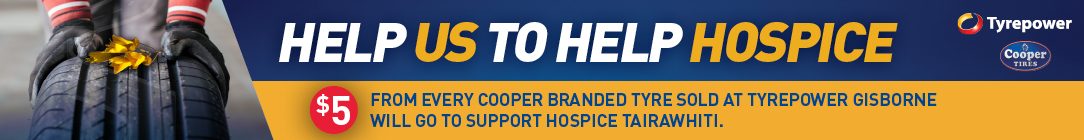 Tyrepower Gisborne is Donating $5 for every Cooper Tyre sold to support Tairiwhiti Hospice