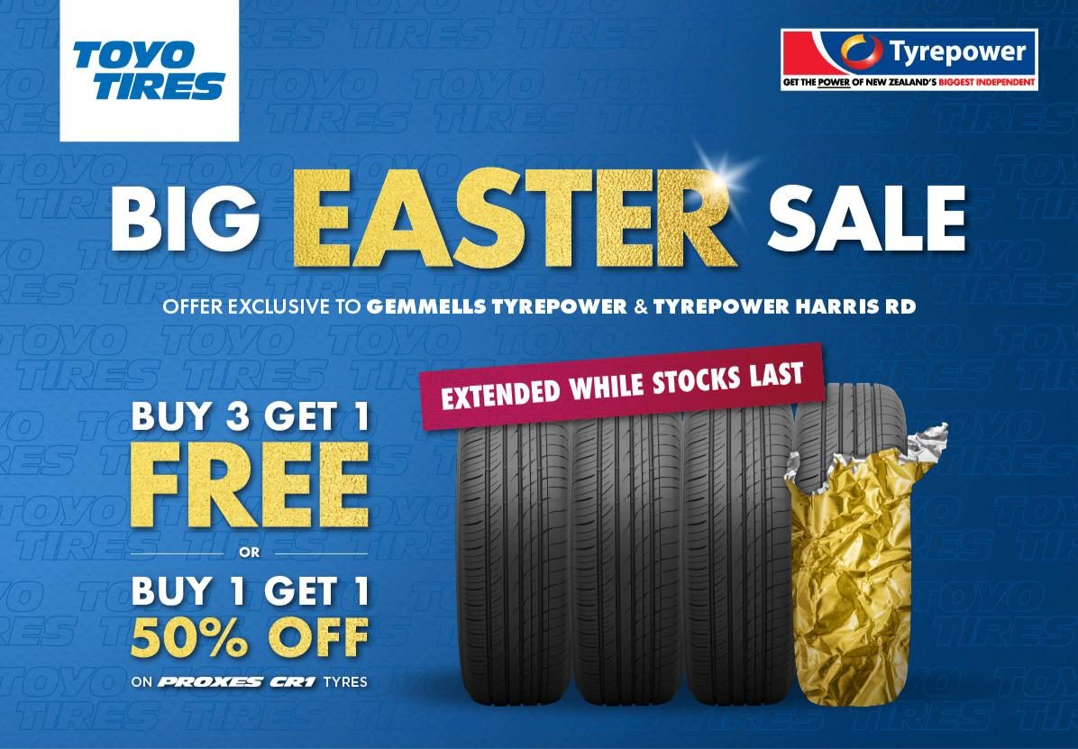 ToyoProxes C100 buy 3 get one free offer extended at Harris Rd and gemmells