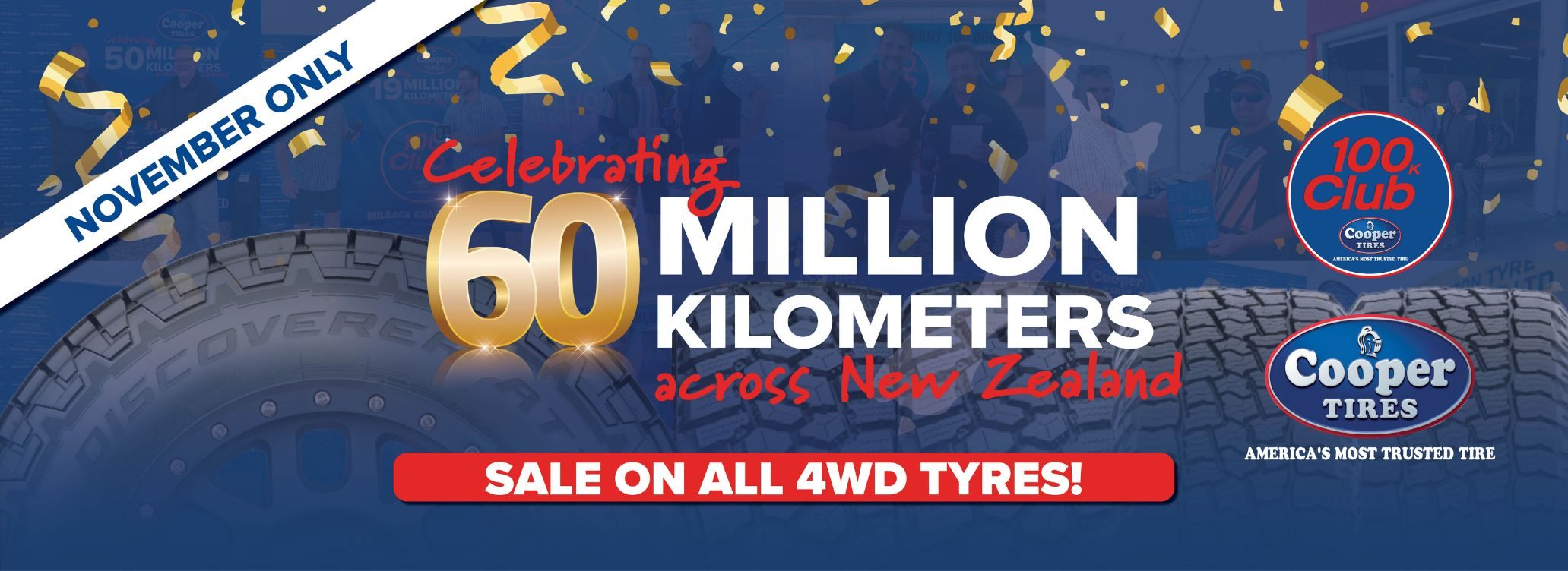Sale on All Cooper 4WD tyres now at Tyrepower NZ - celebrating 60 million km of driving in NZ
