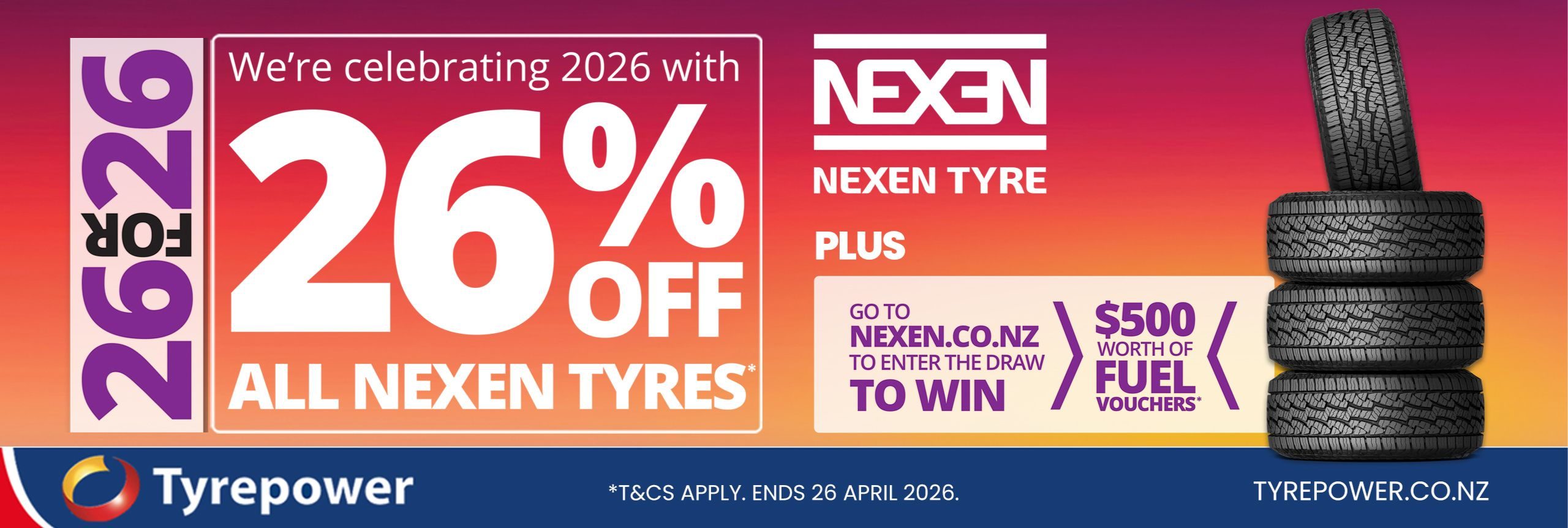celebrate 2026 with 26% off all Nexen tyres