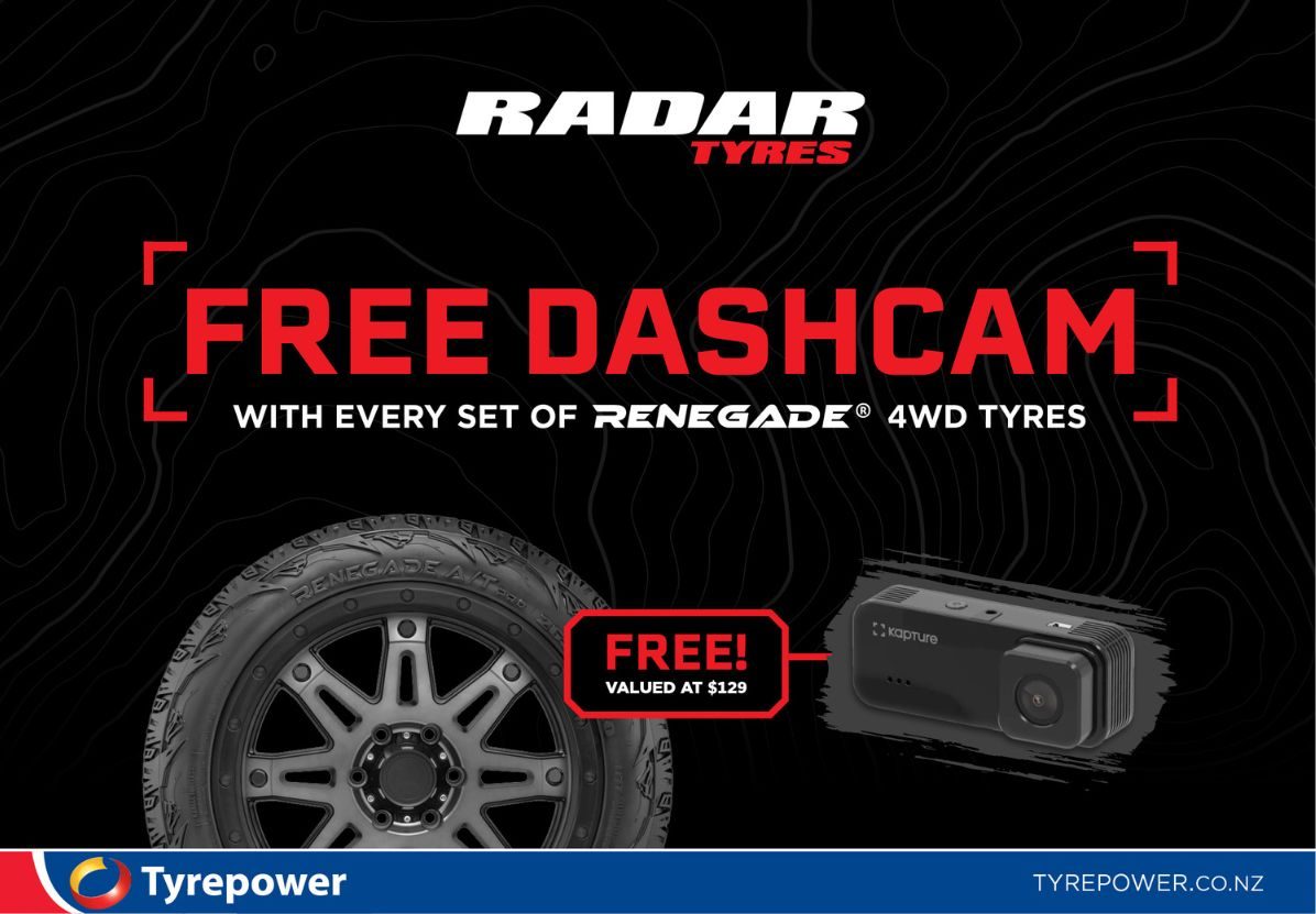 Get a Free Dash Cam worth $129 With every set of Radar Renegade Tyres this may at Tyrepower