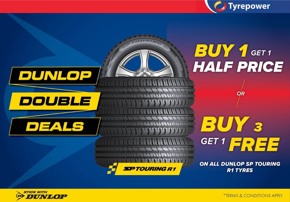 Buy 1 Get 1 Half Price or Buy 3 Get 1 Free - Dunlop Double Deals on SP Touring R1