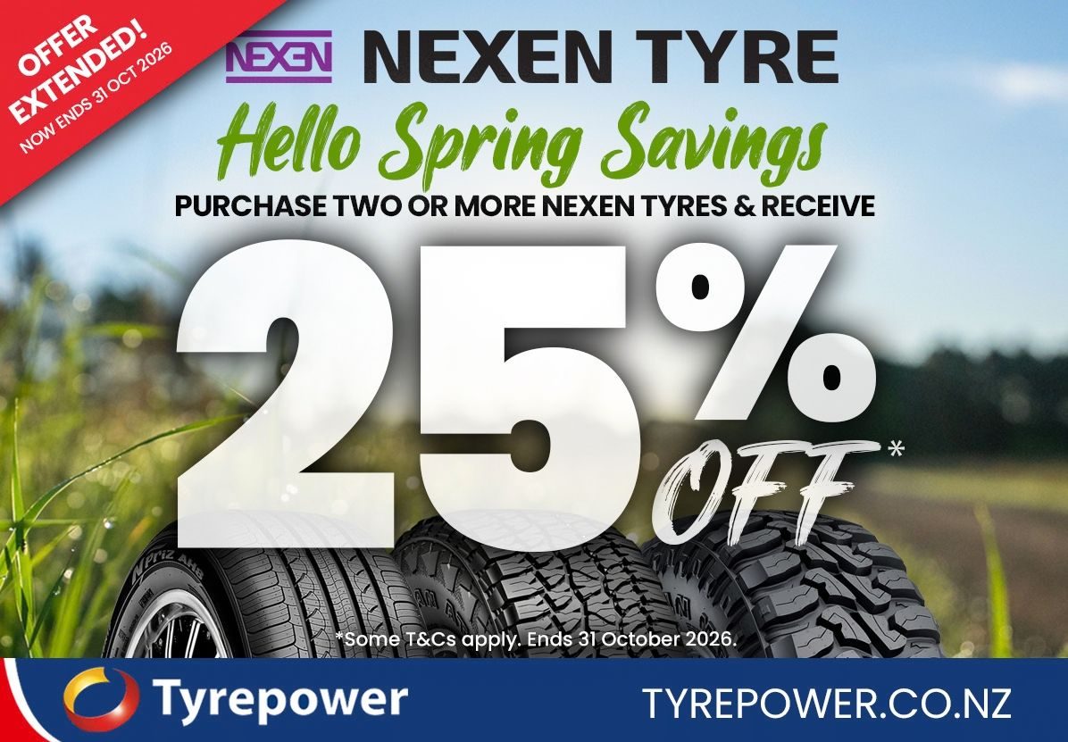 Exclusive to Tyrepower Stores - Get 25% off Nexen Tyres when you buy two or more tyres - offer ends 31st October